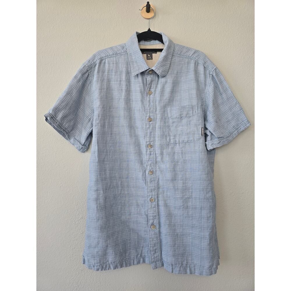 Eddie Bauer Linen Blend Blue Plaid Short Sleeve Shirt Men’s M Classic